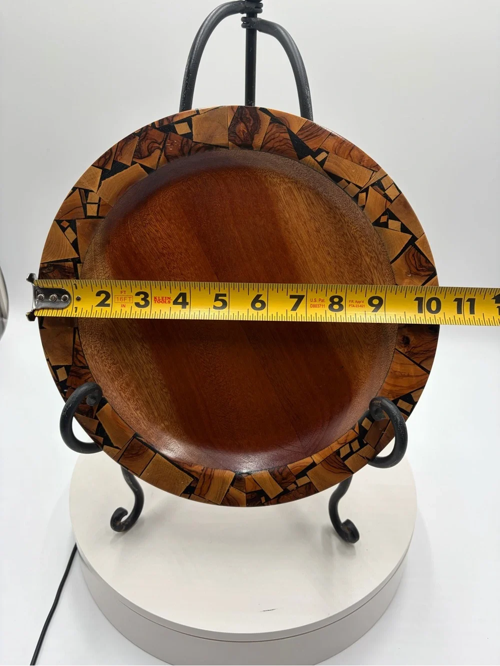 Handcrafted Wooden Serving Bowls with Mosaic Rim - Brown